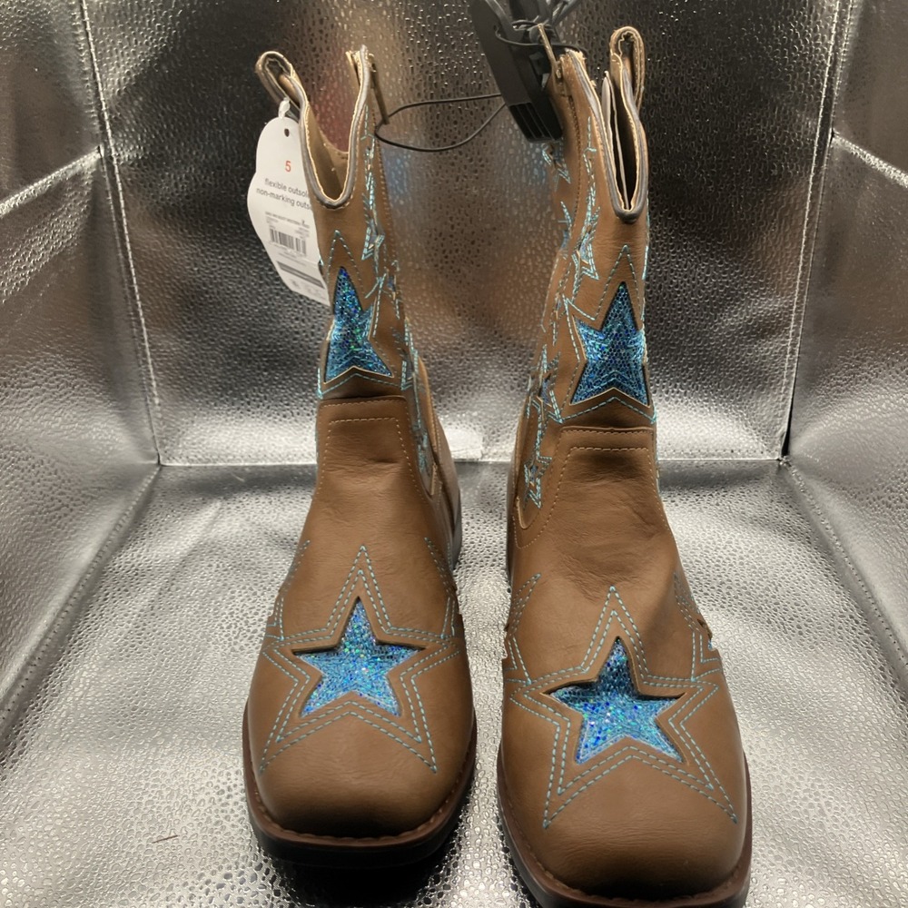 Wonder Nation Youth Girl's Brown Square Toe Western Cowboy Boots Shoes: 5